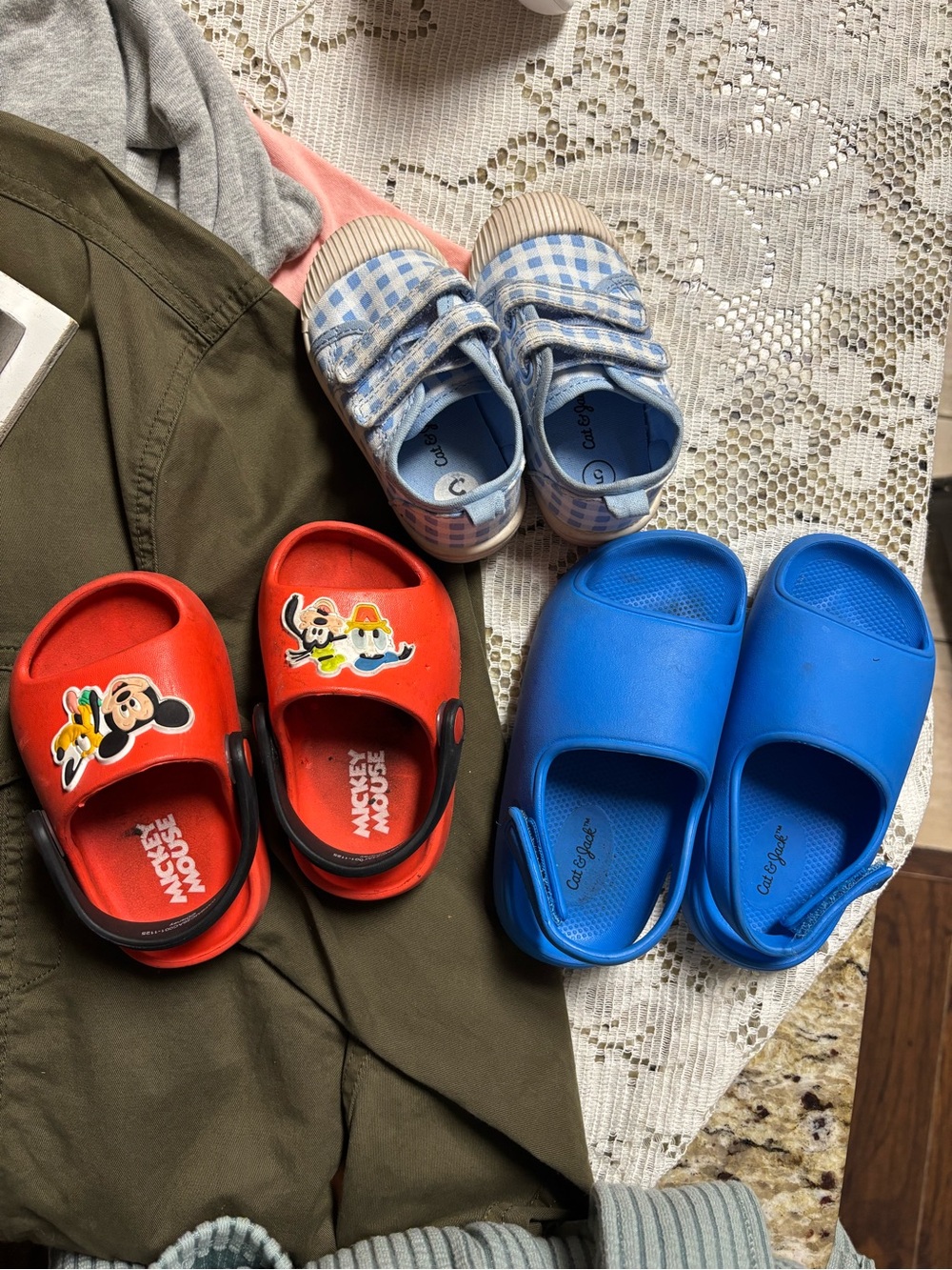 Disney Red Mickey Kids Slip-On Clogs with Blue Slide Sandals